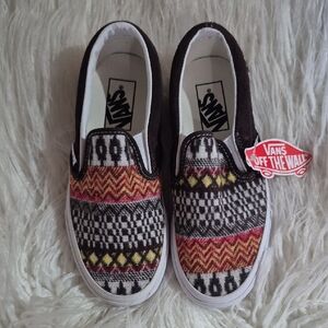 New! Vans Black and Red Slip-On Sneakers Nordic Pattern